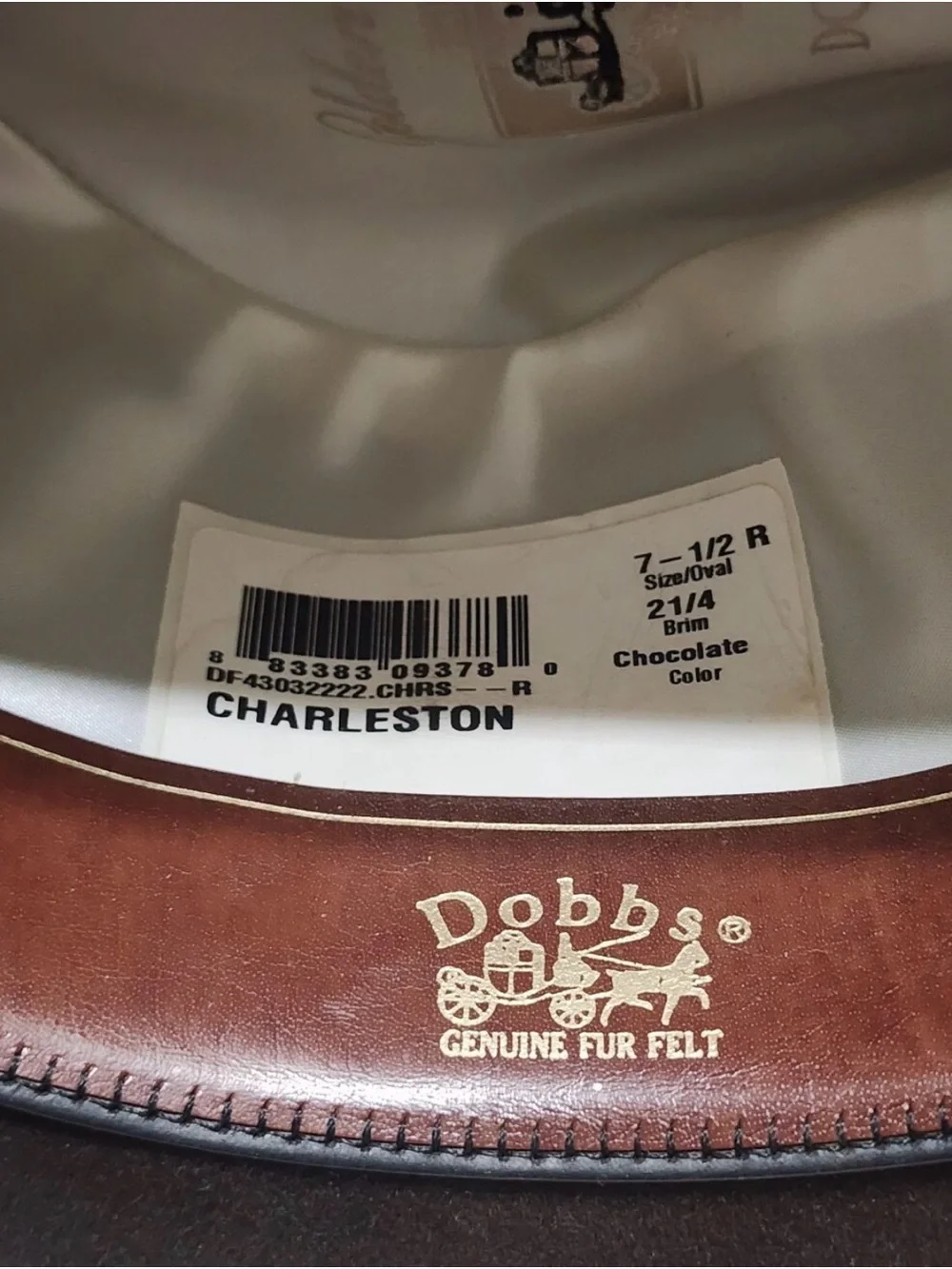 Size 7.5 Dobbs Charleston Golden Coach Fedora Hat Chocolate Brown Fur Felt